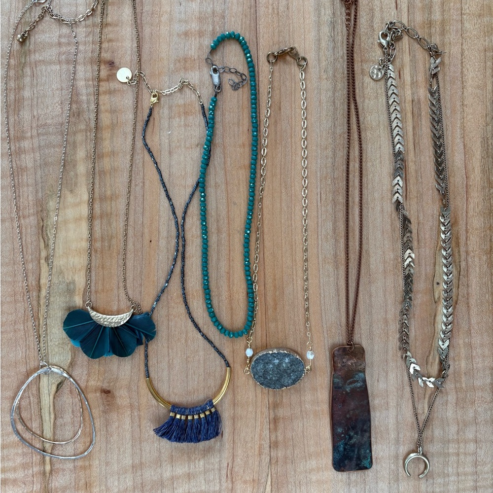 Lot of 7 Unique Gold toned, Silver & Copper Necklaces